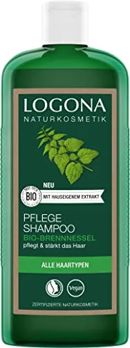 LOGONA Naturkosmetik Pflegendes Shampoo 500 ml - Veganes Shampoo für alle Haartypen mit Bio-Brennnessel, sorgt für gesunden Glanz, weniger Schuppen und Haarausfall. NaTrue zertifizierte Naturkosmetik in nachhaltiger Verpackung.
