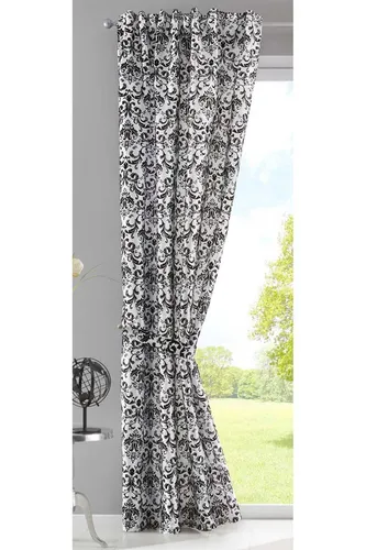 Vorhang Widseide Optik blickdicht Flock Barock HxB 245x140 cm Weiß Schwarz