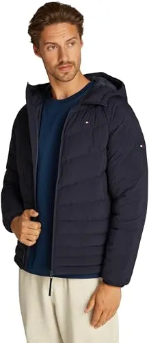 Tommy Hilfiger Herren Steppjacke Mix Quilt mit Kapuze, Blau (Desert Sky), 3XL