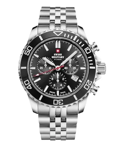 Swiss Military by Chrono Herren Uhr Chronograph Quarzwerk mit Edelstahl Metallarmband Analoge Herrenuhr Armbanduhr Silber SM340103.01