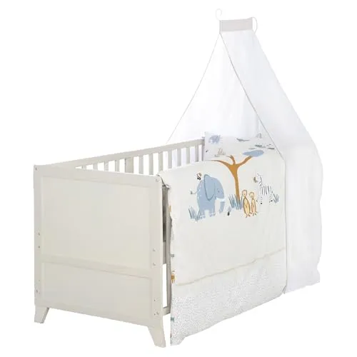 roba® Komplettbett Savanna Friends 70x140 cm - Mitwachsendes Babybett mit Bettwäsche und Himmel - Erleben Sie das roba Komplettbettset „Savanna Friends“ für einen gemütlichen Schlafplatz im Babyzimmer. Mit 2-fach höhenverstellbarem Lattenrost und sicherem Design ist es die ideale Lösung für wachsende Bedürfnisse.