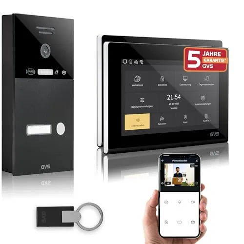 GVS IP Video Türsprechanlage mit Türöffner, RFID, 2X 7 Zoll Monitor & App
