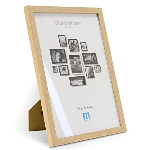 Zeitlos, moderner Bilderrahmen A4, aus MDF, (natur) für DIN A4 große Fotos und Bilder. Inkl. Acrylglasschutz. Er eignet sich als Tisch-Aufsteller und für die Wand, im Hochformat oder Querformat.