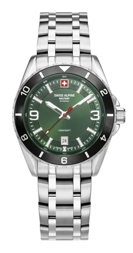 Swiss Alpine Military 7034.1138 Herrenuhr Sierra - Sportlich und Elegant in Silber/Grün - Herrenuhr mit 10 ATM Wasserdichtigkeit und präzisem Schweizer Quarzwerk, ideal für aktive Herren, die Stil und Funktionalität schätzen.