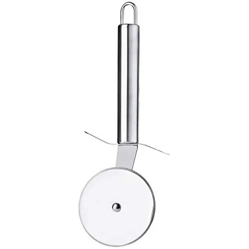 KADAX Pizzaschneider aus hochwertigem Edelstahl, Pizzaroller mit Aufhängeöse, Fingerschutz und scharfes Schneiderad, für Pizza, Kuchen, Pizzamesser mit stabilem Griff, Silber