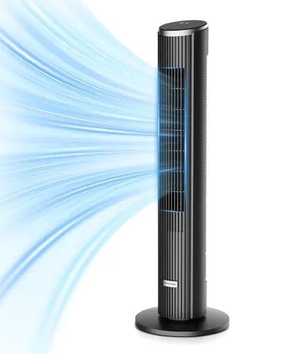 Produktbild Leiser Turmventilator mit Fernbedienung, 90° Oszillation, 4 Geschwindigkeiten, 12H Timer, 91 cm, Schwarz