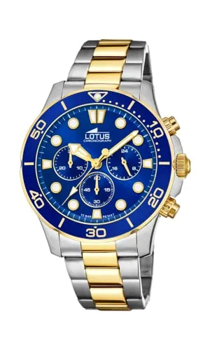 Lotus Armbanduhr Herren 18757/1 Chronograph - Edelstahlband Silber/Blau - Chronograph für Herren mit elegantem Edelstahlband und goldplattierten Akzenten. Wasserdicht bis 10 ATM und ideal für jeden Anlass. Leuchtende Zeiger für optimale Ablesbarkeit bei Dunkelheit.
