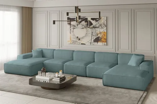 Wohnlandschaft U-Form CELES XL in Stoff Scala Sky in blau von Fun Möbel