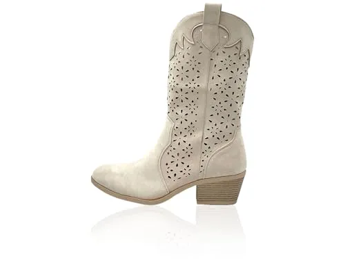 Nowaland Damen Cowboy Stiefel mit Cut-outs und Blockabsatz - Moderne Cowboy-Stiefel für Frühjahr/Sommer mit seitlichem Reißverschluss. Der hohe Schaft und die Cut-outs verleihen einen trendigen Look. Stabiler Blockabsatz sorgt für sicheren Halt und Komfort – perfekt für jeden Anlass!