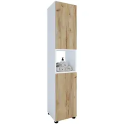VCM Holz Badezimmerschrank | Moderner Hochschrank in Weiß/Honig-Eiche - Hoch- & Midischränke fürs Bad mit pflegeleichtem Design, ideal für jedes Badezimmer. Maße: H. 153 x B. 31 x T. 30 cm, bietet Platz für Ihre Produkte und lässt sich individuell erweitern.