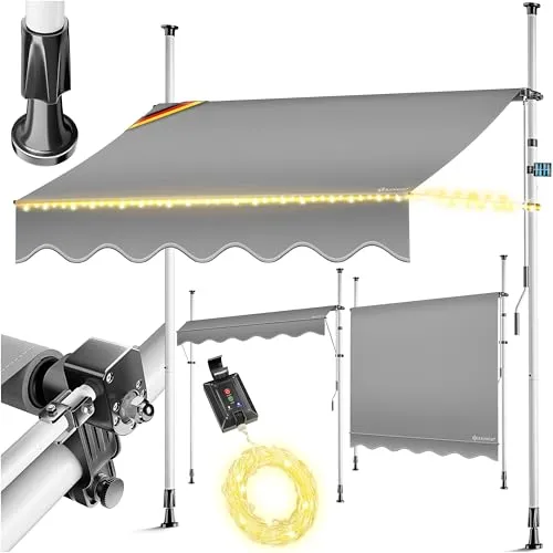 KESSER® Klemmmarkise mit Handkurbel & LED Lichterkette von Kesser