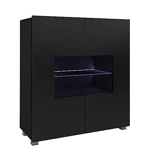 Lomadox Highboard in Schwarz Hochglanz mit Glasböden - Stylisches Highboard mit zwei Glasrahmentüren und ESG-Sicherheitsglas. Ideal für modernes Wohnen, vielseitig einsetzbar in Wohn- und Essbereichen. Pflegeleichte Oberflächen und einfache Montage.