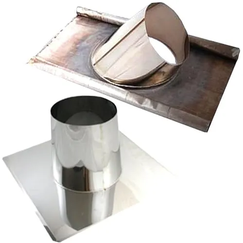 Edelstahlschornstein Schornstein Dachdurchführung DW 150 Öffnung oben Ø 230 mm inkl. Regenkragen mit Bleirand 20-35 Grad