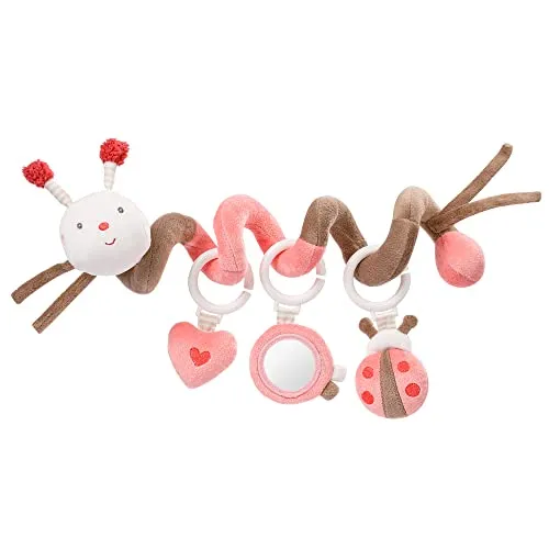 Fehn Greifspielzeug Classic Stars Activity-Spirale Biene rosa - Motorikspielzeug mit 3 abnehmbaren Figuren, Rassel und Spiegel. Ideal für Babys ab Geburt, fördert die Sinne und die motorische Entwicklung.