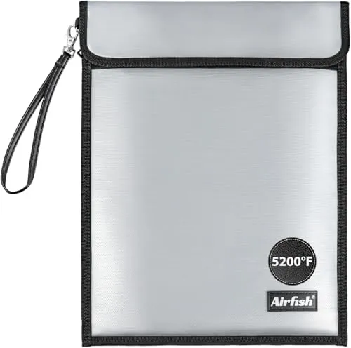 Feuerfeste Dokumenten Tasche (28x38cm) mit Zwei Taschen mit Doppelten Reißverschlüssen, Silikonbeschichtete Fiberglas-Feuer- und Wasserfeste Tasche für Akte, Reisepass usw