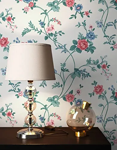 NEWROOM Tapete Weiß Vliestapete Blumen - Romantische Vliestapete im Landhausstil mit Blumenmotiven in Blau und Rot, ideal für jeden Raum. Inklusive Tapezier-Ratgeber für ein perfektes Ergebnis.