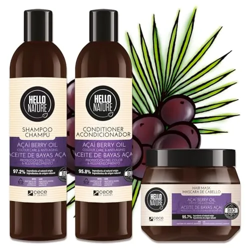 P-Beauty Naturkosmetik Acai Haarpflege Set Shampoo Conditioner & Haarmaske - Bio, Vegan, ohne Silikone - Feuchtigkeit, Glanz & Repair - Haarpflege für trockenes, strapaziertes Haar