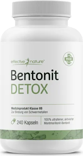 effective nature Bentonit Detox - 240 Kapseln - Präparate zur Entgiftung & Detox-Kur: Zertifiziertes Medizinprodukt zur effektiven Bindung von Schwermetallen im Körper, hergestellt aus 100% ultrafeinem Montmorillonit-Bentonit.