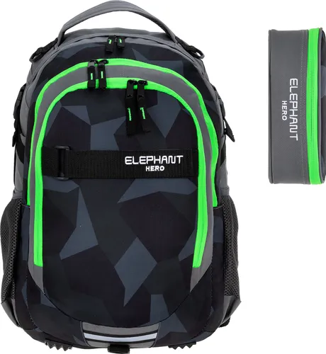 Elephant Hero Signature Schulrucksack Set 2 Teile - Schulranzen Set mit geräumigem Rucksack und Mäppchen, ideal für Schüler. Mit Laptopfach und Super Soft Air 3D Polstertragesystem für hohen Komfort.