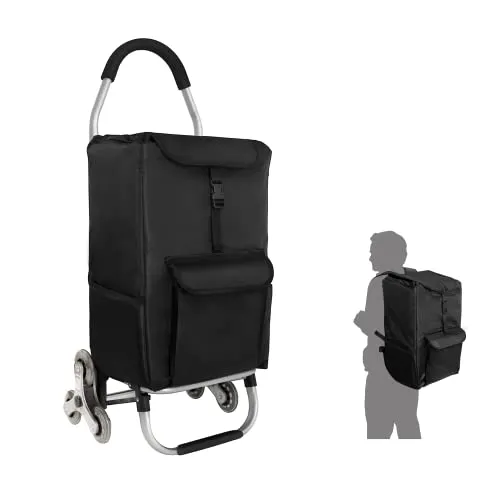 Einkaufsroller klappbar mit 3+3 Radsystem - Praktischer Einkaufstrolley mit extra Fächern, faltbar und leicht, ideal für Treppen und Bordsteinkanten. Perfekt für müheloses Einkaufen in Schwarz.