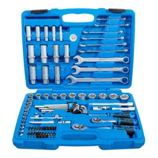 BGS Steckschlüssel-Satz 92-teilig mit Sechskant-Antrieb - Werkzeug-Set mit 92 Teilen, inklusive 2 feinverzahnten Knarren und umfassendem Zubehör für vielseitige Anwendungen in Werkstatt und Garage.