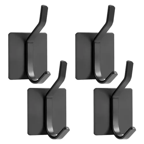 Oderra Klebehaken 4 Stück, Handtuchhalter ohne Bohren, Starke Selbstklebende Doppelhaken, Haken Selbstklebend Für Schränke, Türen, Wände (Schwarz)