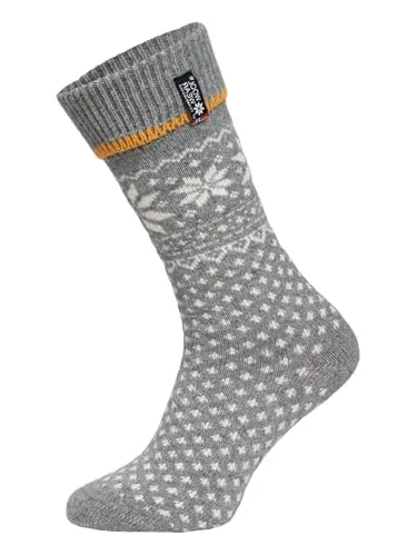 HomeOfSocks Lammwollsocke Mit Umschlag Norwegen - Damen Und Herren Kuschelsocken Aus Wolle - Dicke Socken Mit 70% Wollanteil Und Norwegischer Flagge - Strapazierfähig - Grau 35-38