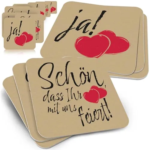 Produktbild 50x Bierdeckel Hochzeit 'Schön DASS du da bist' JA!