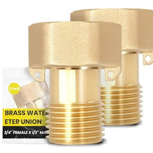 2x Instalguru Wasserzähler Verschraubung 3/4''x1/2'' Gewindefitting Messingfitting Rohrverbinder Messing Wasseruhr Rohrverschraubung Dichtung Zentralheizung