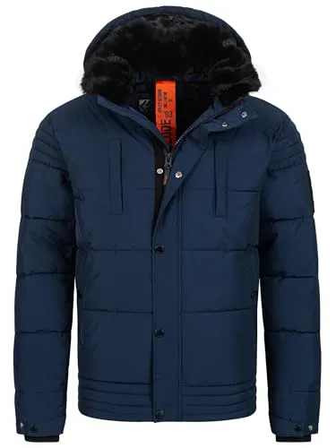 Indicode Herren INBlaise Winterjacke | Warme Herrenjacke mit Kapuze in Navy, Größe S - Moderne Winterjacke mit wärmendem Innenfutter und individuell einstellbaren Ärmelenden. Ideal für kalte Tage – kombinierbar mit verschiedenen Styles. Hochwertige Verarbeitung und freundlicher Kundensupport inklusive!