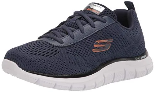 Skechers Herren Track-Moulton Sneakers - Navy Orange, 45 EU - Herren-Sneaker mit atmungsaktivem Netzstoff und komfortabler Memory-Schaumstoff-Einlegesohle für optimalen Tragekomfort.