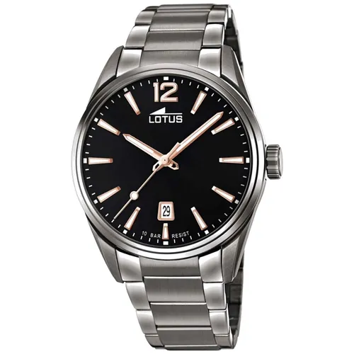Lotus Herren Armbanduhr Edelstahlband 18684/2 - Grau/Schwarz - Herrenuhr mit Quarzwerk, wasserdicht bis 10 ATM und leuchtenden Zeigern für optimale Ablesbarkeit bei Dunkelheit.