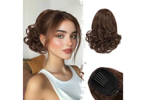 LuxusKollektion Kunsthaar-Extension Ponytail Extension mit Kordelzug 25cm Braun Synthetisch Curly