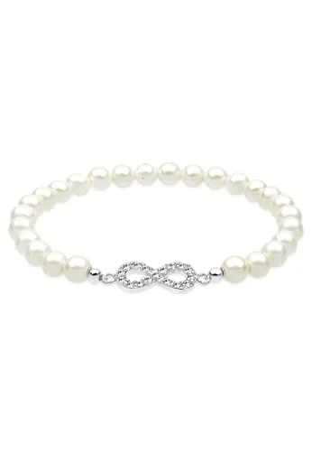 Elli Perlenarmband mit Infinity Symbol aus Muschelkernperlen - Elegantes Perlenarmband in Weiß aus Muschelkernperlen, verziert mit einem funkelnden Unendlichkeitszeichen aus Kristallen. Ein zeitloses Schmuckstück für jeden Anlass.