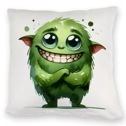 speecheese grünes Monster Kuschelkissen Lachender Schelm Fröhlich Heiter - Glücklich Machendes Spaßiges Charakter Kuschelkissen für Jede Altersgruppe