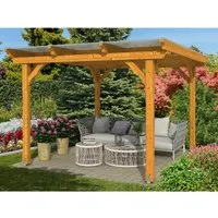 Pavillon SKAN HOLZ Marseille 327 x 350 cm - Pavillon aus hellem Eichenholz, ideal für Gartenpartys und entspannte Stunden im Freien, wetterfest und stabil.
