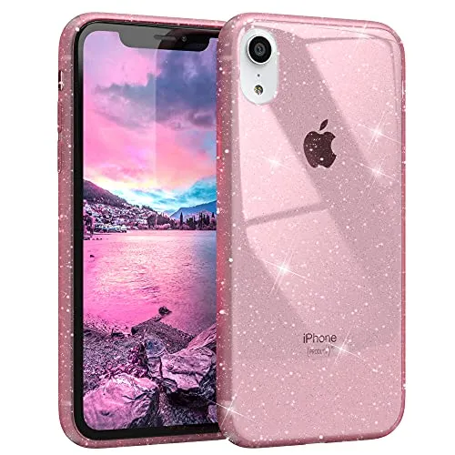 EAZY CASE Hülle kompatibel mit iPhone XR Schutzhülle mit Glitzer, Handyhülle, Schutzhülle, Back Cover mit Glitter, TPU/Silikon, Transparent/Durchsichtig, Pink