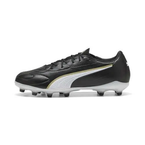 PUMA King 20 Match FG/AG Fußballschuh Unisex Schwarz-Weißgold - Hochwertiger Fußballschuh für optimale Ballkontrolle und Tragekomfort auf dem Platz, ideal für Rasen- und Kunstrasenplätze.