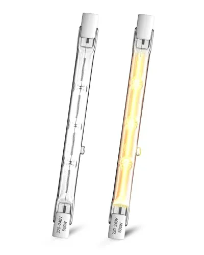 Klarlight 500W R7s Halogenstab 118mm - Dimmbar & Warmweiß - Halogenlampen mit 11000 Lumen und 2800K warmweißem Licht. Ideal für gemütliche Atmosphäre in Wohnräumen, Büros oder Veranstaltungen. Dimmbar für individuelle Lichtstimmung.