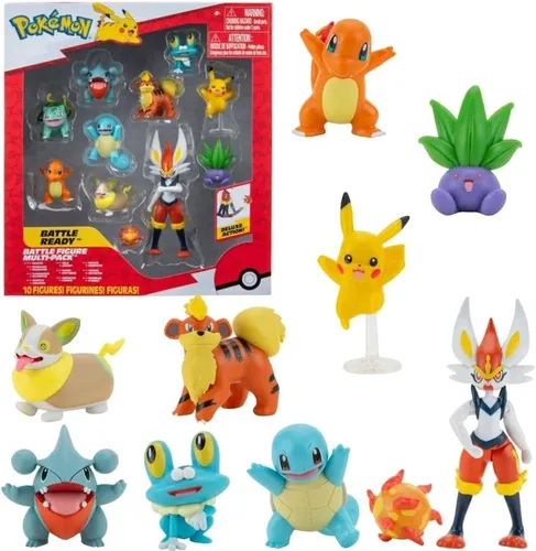 Pokemon Battle Figuren 10er-Pack: Pikachu, Bisasam, Schiggy & mehr - Aufstellfiguren & Statuen, originalverpackt, ideal für Sammler und Fans, perfekt für Kinder von 5-7 Jahren.