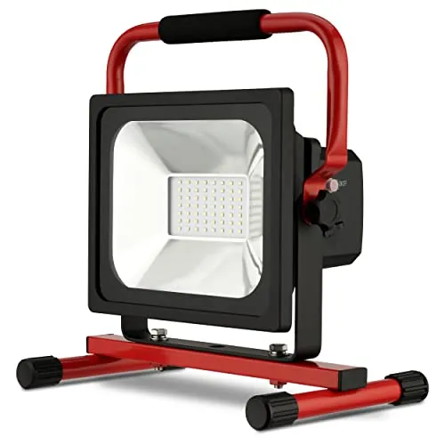REV Akku-Strahler, LED Arbeitsleuchte mit Akku, 30W, 2100lm, IP54, rot