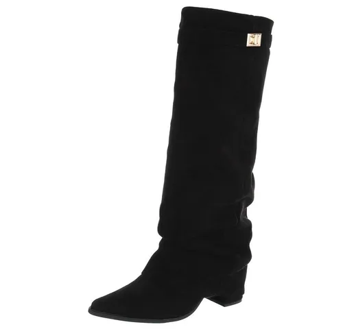 Ital-Design Elegante Stiefel mit hochwertigem Material und bequemem Design High-Heel-Stiefel (91154584) Blockabsatz Stiefel in Schwarz