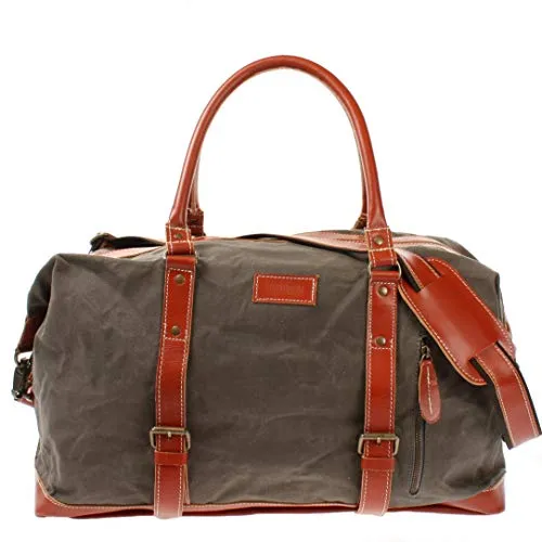 LECONI Weekender groß Canvas + Echt-Leder Retro Reisetasche Unisex Damen + Herren Sporttasche Reise Handgepäck 60x38x25cm grau LE2010-C