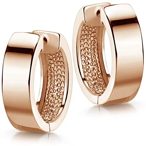 Materia Damen Creolen in Rosegold – Klappcreolen 5mm breit - Ohrringe für Damen aus 925 Sterlingsilber, hautfreundlich und mit praktischen Klappverschlüssen. Vielseitig kombinierbar und in 3 Farben erhältlich, ideal für jeden Anlass.