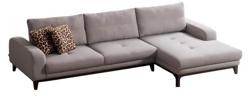 Elegantes Beiges Ecksofa in L-Form mit Holzfüßen - Stylisches Ecksofa für Ihr Wohnzimmer, bietet Platz für bis zu 5 Personen. Mit verstellbaren Kissen und modernem Design ist es der perfekte Blickfang für jeden Raum.