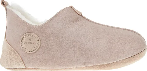 Vanuba - Damen Hausschuhe Oxford Lammfell Leder Wolle Pantoffeln D019 Beige-Weiß, Größe 37 EU