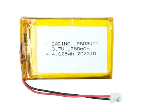 3,7 Volt Akku 1100 mAh LIPO Maße: L 50 mm B 34 mm T 6 mm wiederaufladbar JST PH2.0 Stecker Schutzplatine 603450
