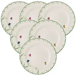 Villeroy & Boch Colourful Spring Speiseteller 6er Set - Frühlingserwachen - Teller, 6er Set mit zartem Schneeglöckchenmotiv, perfekt für frühlingshafte Lunch- und Dinneranlässe. Mikrowellen- und spülmaschinenfest, aus hochwertigem Premium Porcelain.