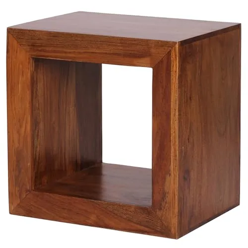FineBuy Standregal Massivholz Sheesham 33x44x44 cm - Beistelltisch aus massivem Sheeshamholz, handgefertigt und einzigartig in der Holzmaserung - perfekt als stilvolles Wohnzimmermöbel.