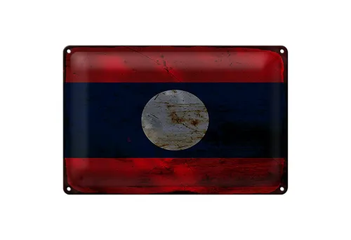 Roomando Metallschild Flagge Laos 18x12cm Flag of Laos Rost